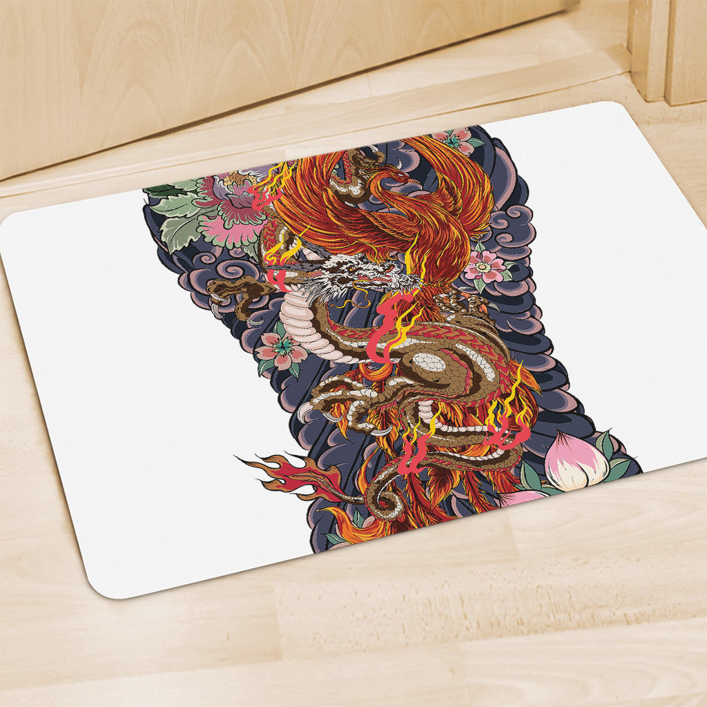 Japanese Dragon And Phoenix Tattoo Print Polyester Doormat