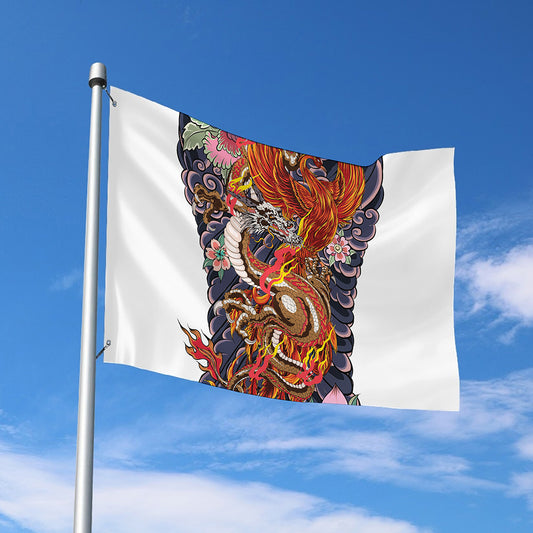 Japanese Dragon And Phoenix Tattoo Print Polyester Flag