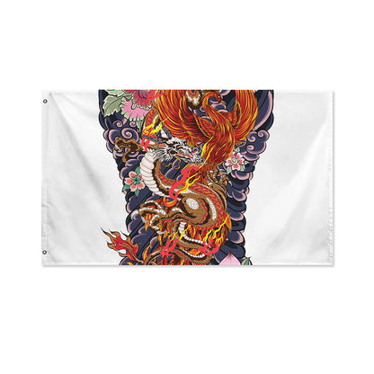 Japanese Dragon And Phoenix Tattoo Print Polyester Flag