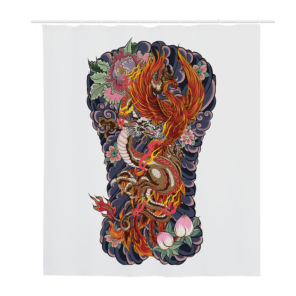 Japanese Dragon And Phoenix Tattoo Print Polyester Shower Curtain