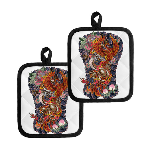 Japanese Dragon And Phoenix Tattoo Print Pot Holders