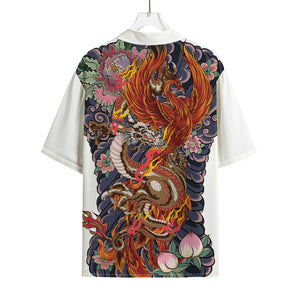 Japanese Dragon And Phoenix Tattoo Print Rayon Hawaiian Shirt