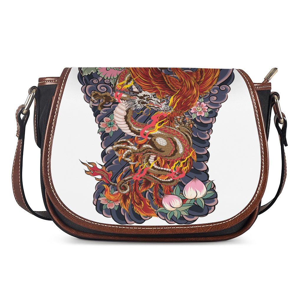 Japanese Dragon And Phoenix Tattoo Print Saddle Bag