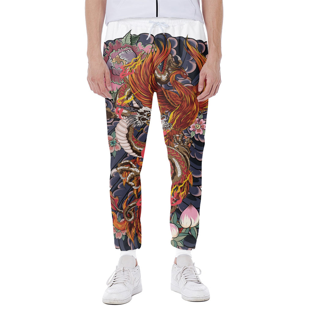 Japanese Dragon And Phoenix Tattoo Print Scuba Joggers