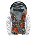 Japanese Dragon And Phoenix Tattoo Print Sherpa Lined Zip Up Hoodie