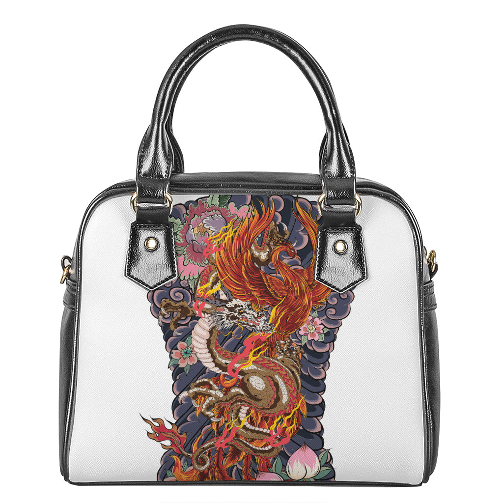 Japanese Dragon And Phoenix Tattoo Print Shoulder Handbag