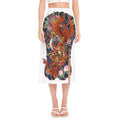 Japanese Dragon And Phoenix Tattoo Print Side Slit Midi Skirt