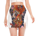 Japanese Dragon And Phoenix Tattoo Print Side Slit Mini Skirt