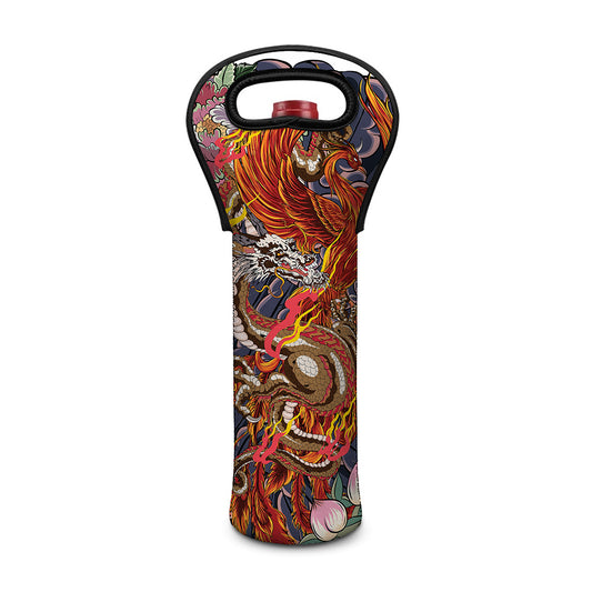 Japanese Dragon And Phoenix Tattoo Print Single Neoprene Wine Tote