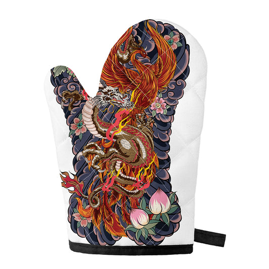 Japanese Dragon And Phoenix Tattoo Print Single Oven Mitt