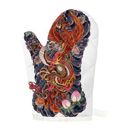 Japanese Dragon And Phoenix Tattoo Print Single Oven Mitt