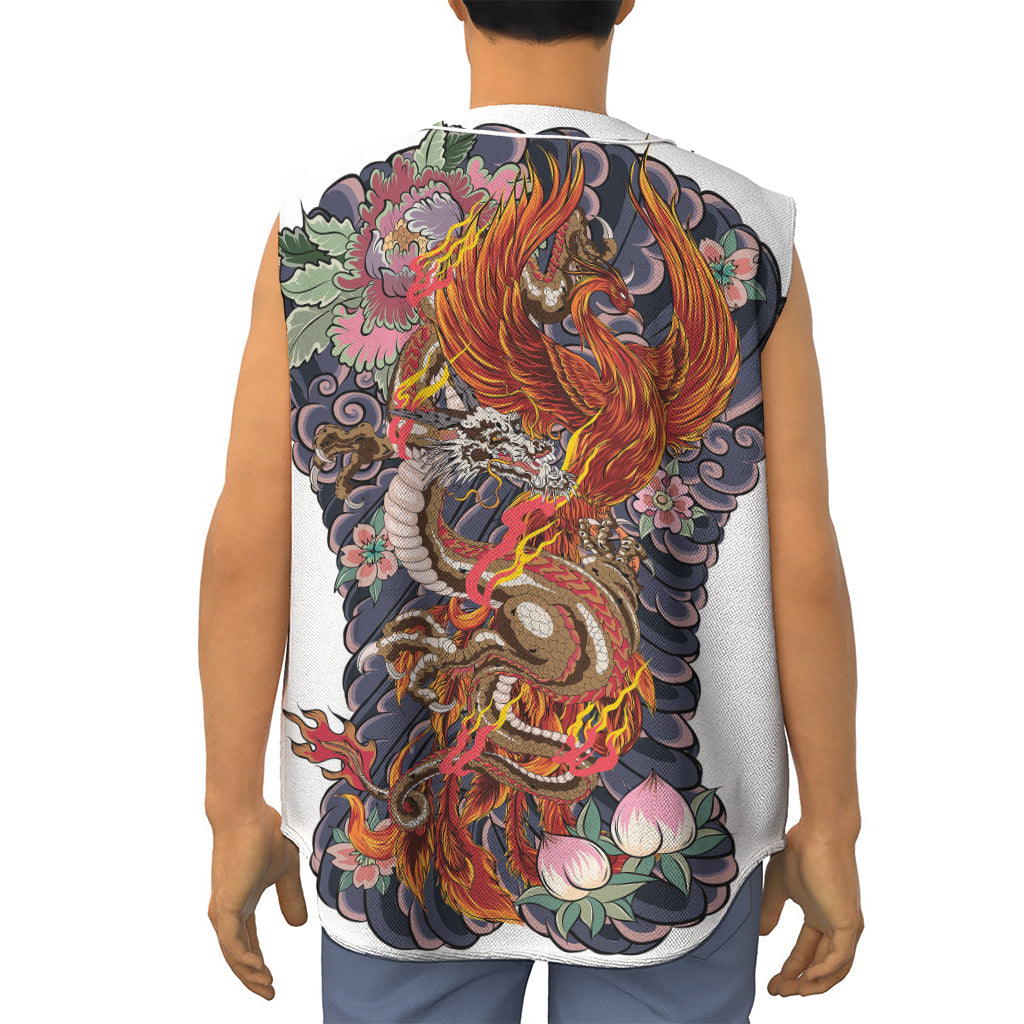 Japanese Dragon And Phoenix Tattoo Print Sleeveless Baseball Jersey