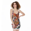 Japanese Dragon And Phoenix Tattoo Print Sleeveless Bodycon Dress