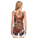 Japanese Dragon And Phoenix Tattoo Print Sleeveless One Piece Swimsuit