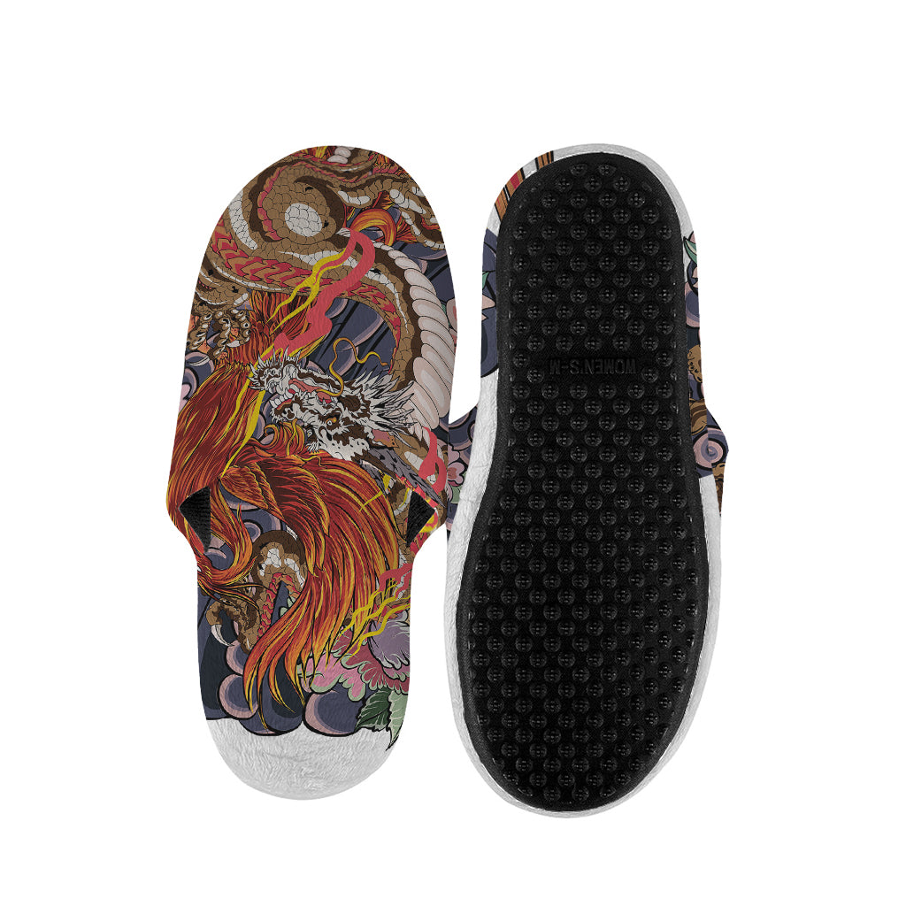 Japanese Dragon And Phoenix Tattoo Print Slippers