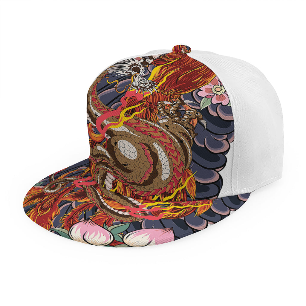Japanese Dragon And Phoenix Tattoo Print Snapback Cap