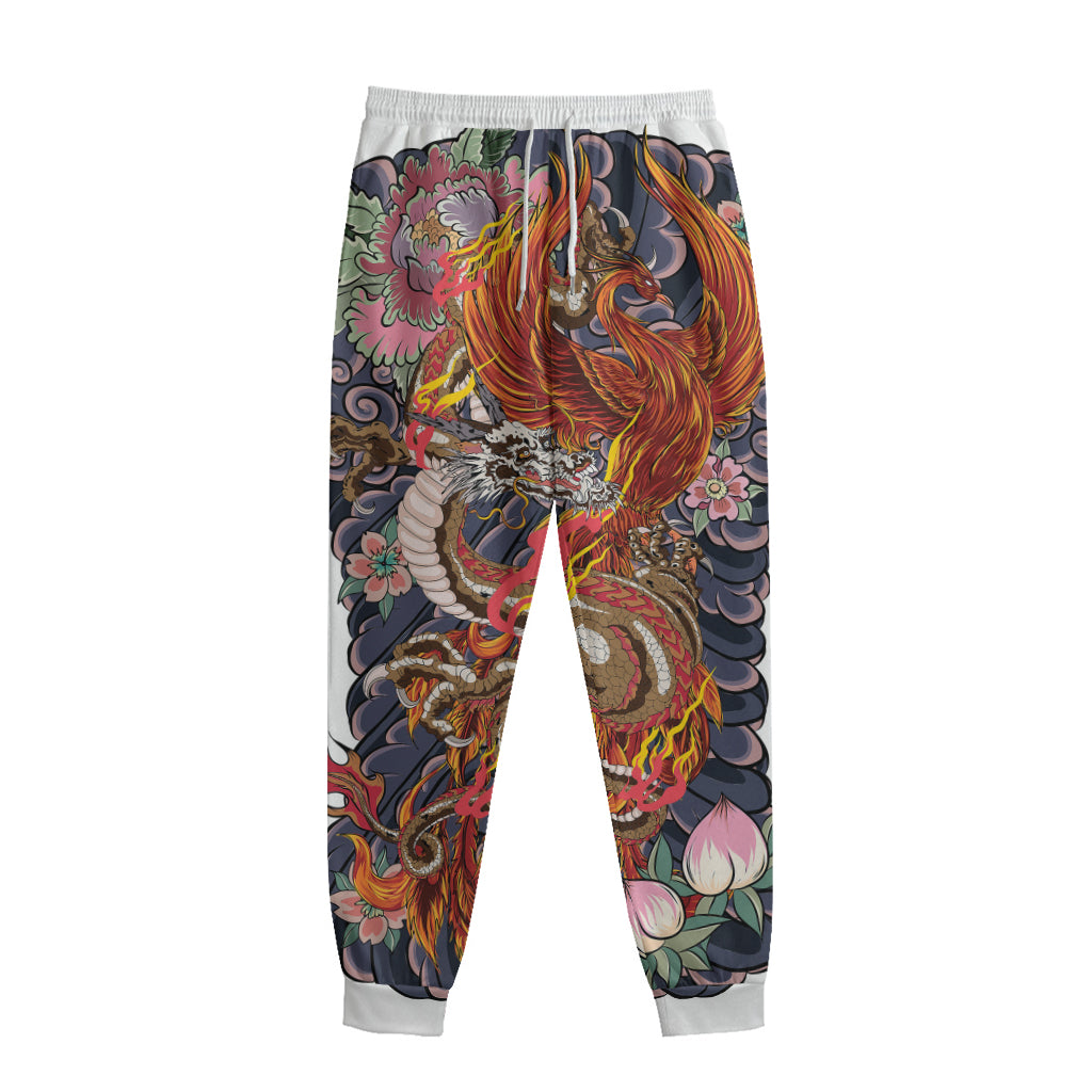 Japanese Dragon And Phoenix Tattoo Print Sweatpants