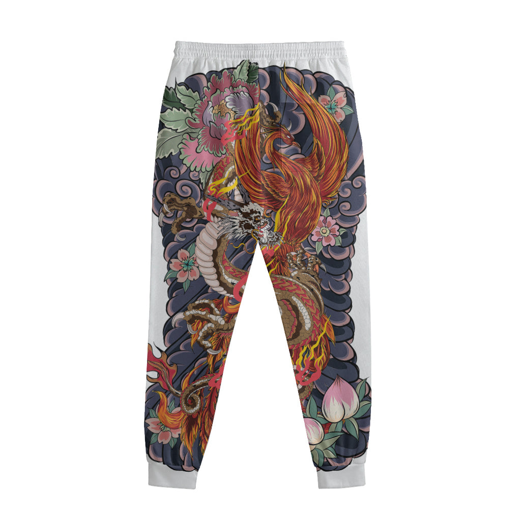 Japanese Dragon And Phoenix Tattoo Print Sweatpants