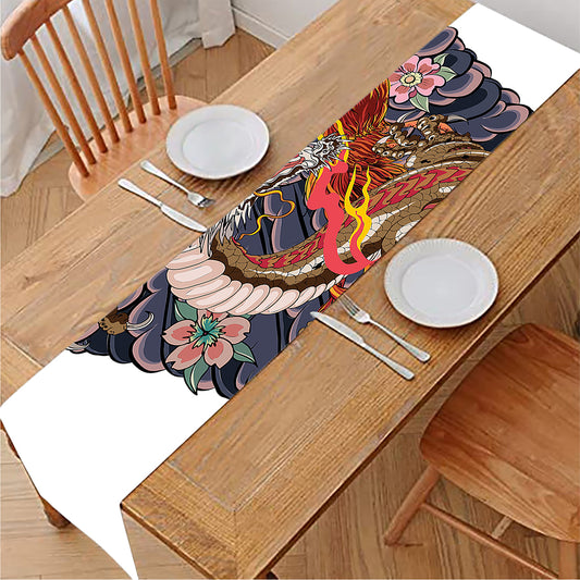 Japanese Dragon And Phoenix Tattoo Print Table Runner