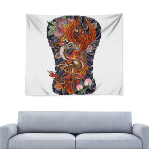 Japanese Dragon And Phoenix Tattoo Print Tapestry