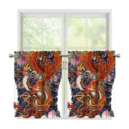 Japanese Dragon And Phoenix Tattoo Print Tier Curtains