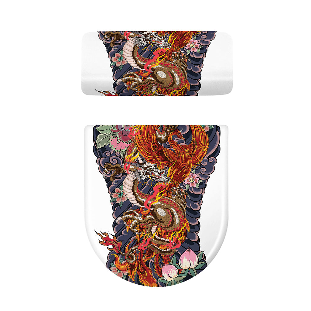 Japanese Dragon And Phoenix Tattoo Print Toilet Lid And Tank Cover Set