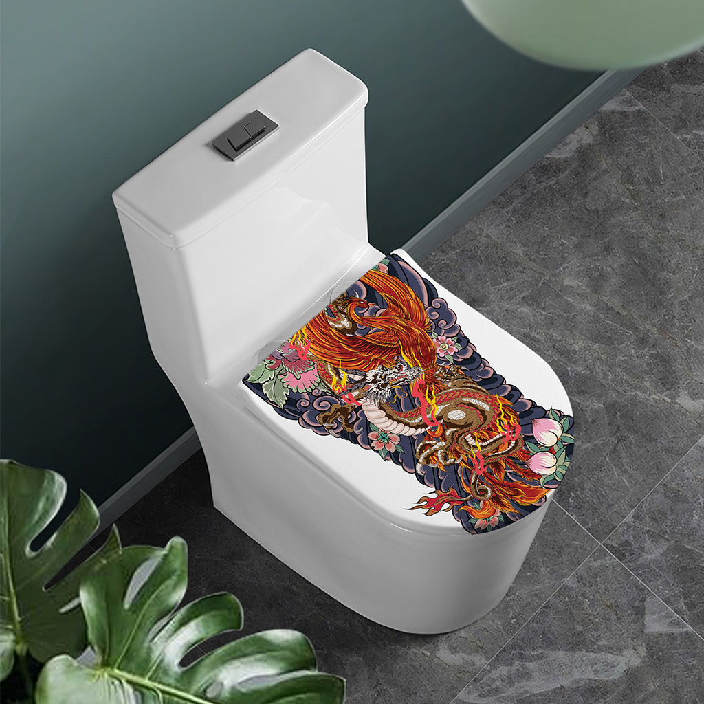 Japanese Dragon And Phoenix Tattoo Print Toilet Lid Cover