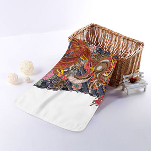 Japanese Dragon And Phoenix Tattoo Print Towel