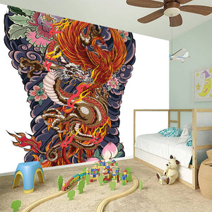 Japanese Dragon And Phoenix Tattoo Print Wall Sticker