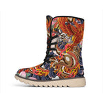 Japanese Dragon And Phoenix Tattoo Print Winter Boots