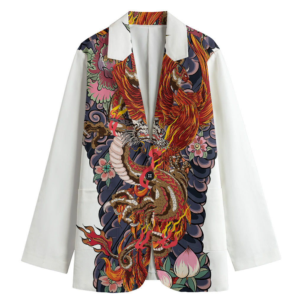 Japanese Dragon And Phoenix Tattoo Print Women's Blazer