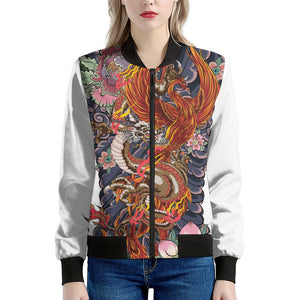 Japanese Dragon And Phoenix Tattoo Print Women's Bomber Jacket