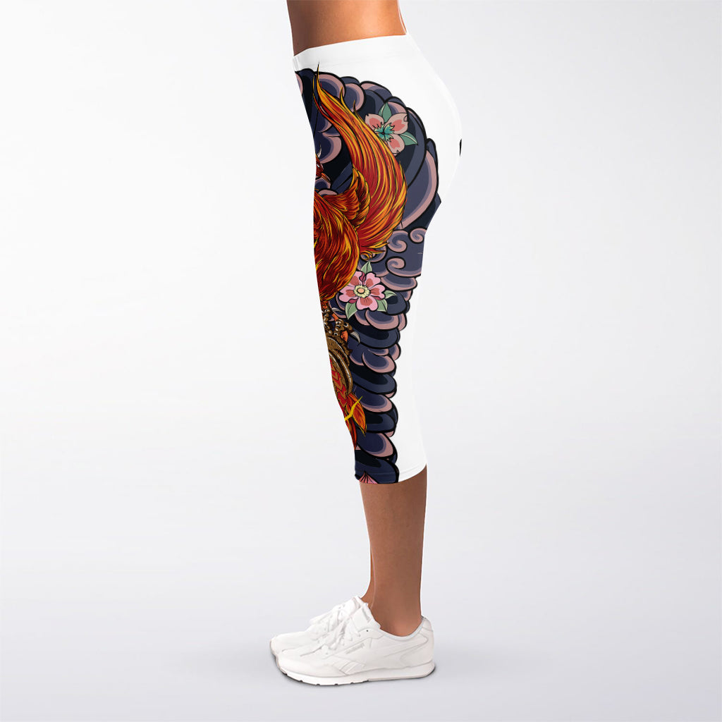 Japanese Dragon And Phoenix Tattoo Print Women's Capri Leggings