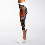 Japanese Dragon And Phoenix Tattoo Print Women's Capri Leggings