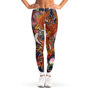 Japanese Dragon And Phoenix Tattoo Print Women's Leggings