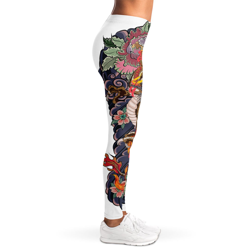 Japanese Dragon And Phoenix Tattoo Print Women's Leggings