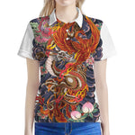 Japanese Dragon And Phoenix Tattoo Print Women's Polo Shirt