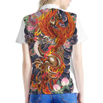 Japanese Dragon And Phoenix Tattoo Print Women's Polo Shirt