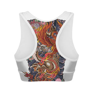 Japanese Dragon And Phoenix Tattoo Print Women's Sports Bra