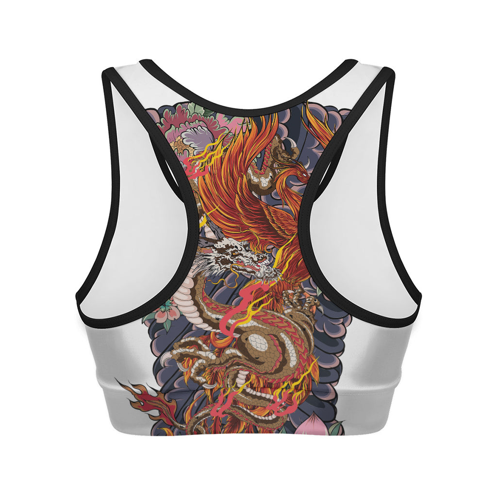 Japanese Dragon And Phoenix Tattoo Print Women's Sports Bra