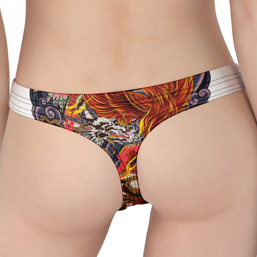 Japanese Dragon And Phoenix Tattoo Print Women's Thong