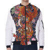 Japanese Dragon And Phoenix Tattoo Print Zip Sleeve Bomber Jacket