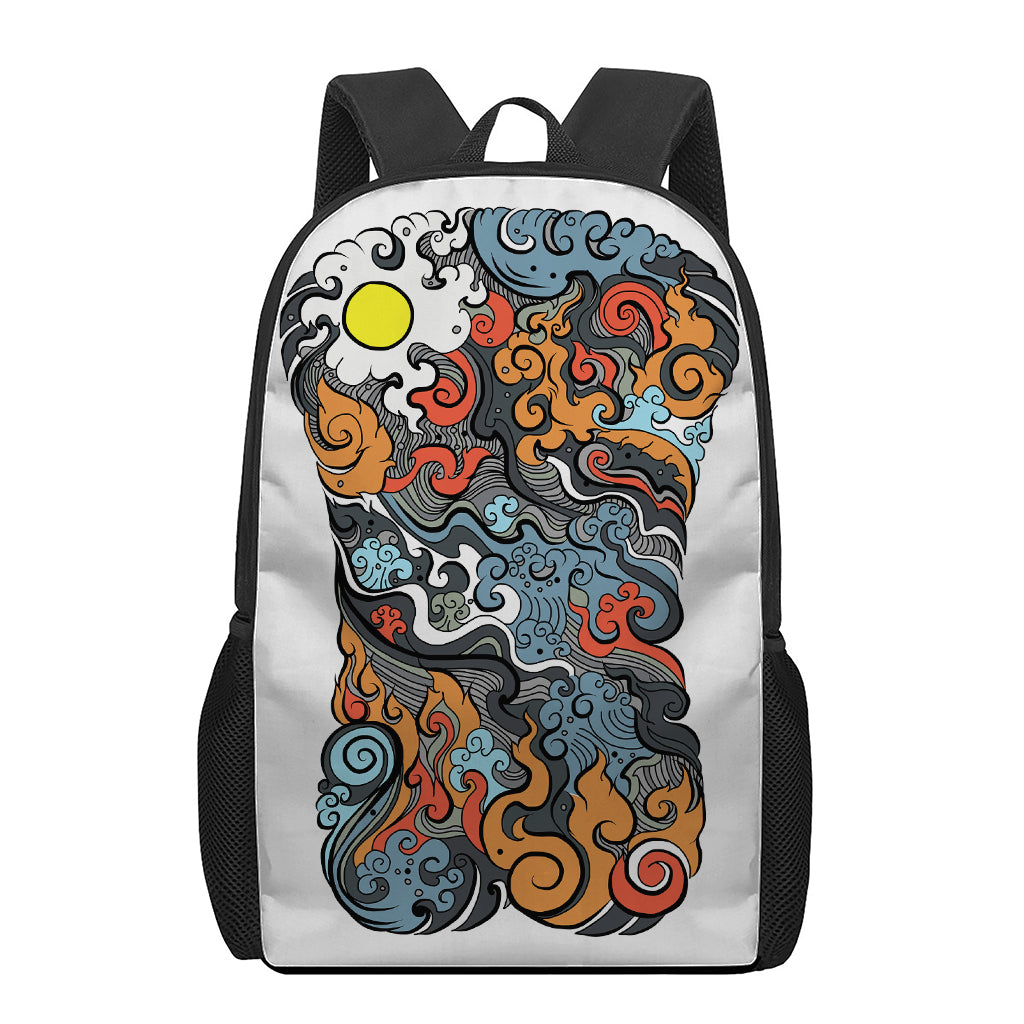 Japanese Elemental Tattoo Print 17 Inch Backpack