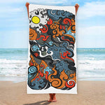 Japanese Elemental Tattoo Print Beach Towel