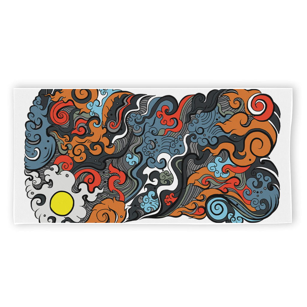 Japanese Elemental Tattoo Print Beach Towel