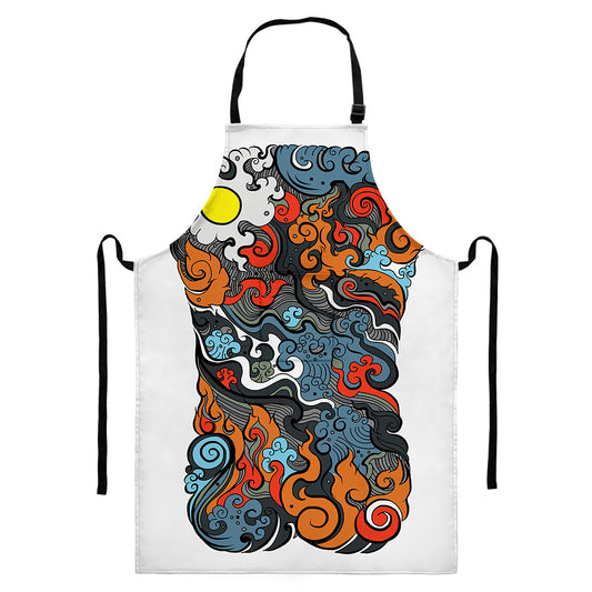 Japanese Elemental Tattoo Print Bib Apron With Pocket