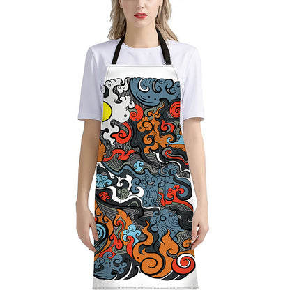 Japanese Elemental Tattoo Print Bib Apron With Pocket
