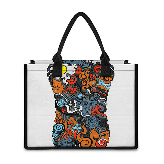Japanese Elemental Tattoo Print Canvas Tote Bag