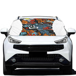 Japanese Elemental Tattoo Print Car Windshield Snow Cover