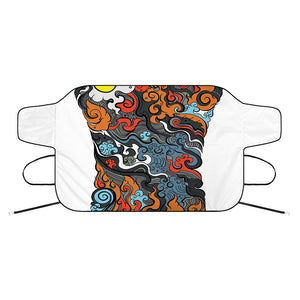 Japanese Elemental Tattoo Print Car Windshield Snow Cover